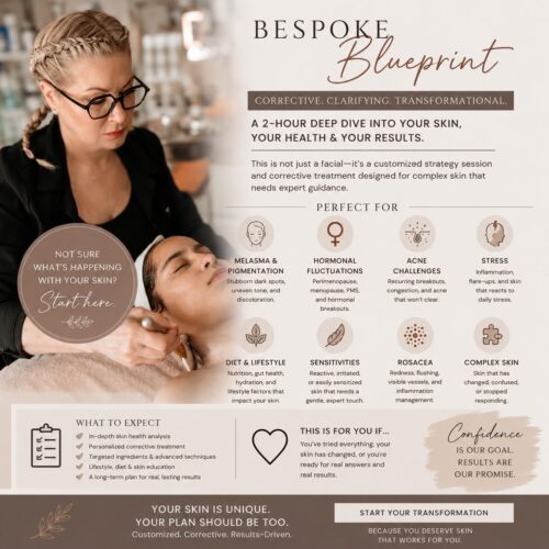 Bespoke Blueprint with Kerry personalized 120-minute facial consultation and treatment in Boston, featuring customized skincare planning, professional skin analysis, and take-home product samples.