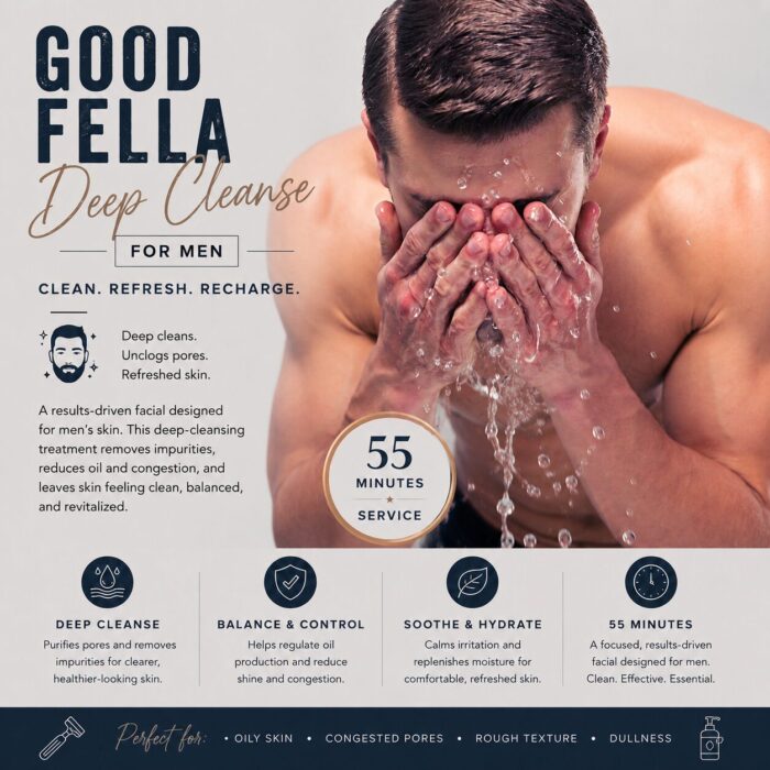 GoodFella Men’s Deep Cleansing Facial at Kerry Spindler Bespoke Aesthetics Spa in Winthrop, MA — pore-clearing and grooming treatment for men, serving Boston and the North Shore