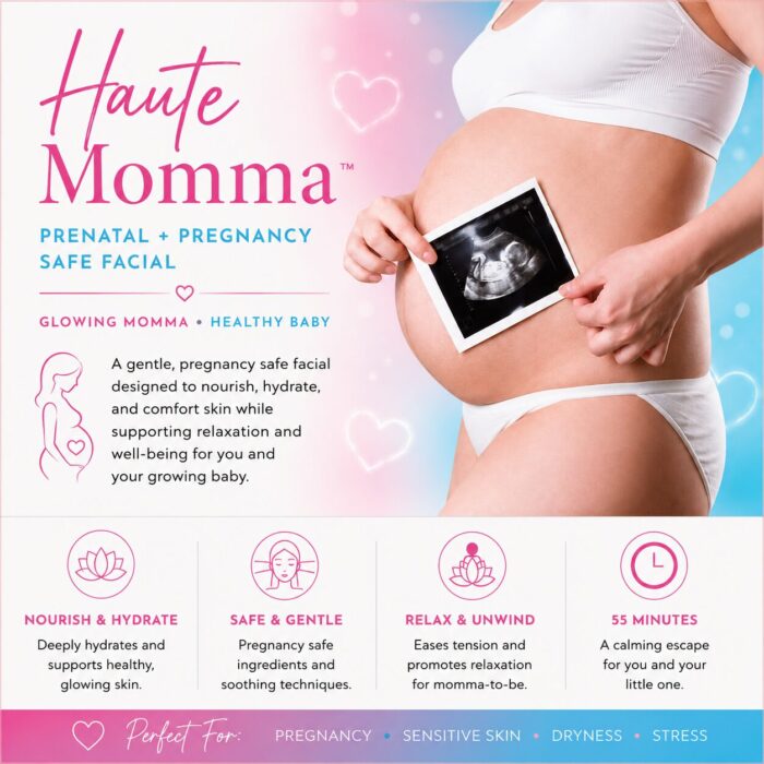 Pregnancy-safe facial in Boston for expecting and nursing mothers. Haute Momma prenatal facial helps calm hormonal skin changes, restore hydration, and maintain a healthy pregnancy glow.
