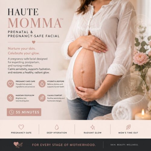 Pregnancy-safe facial in Boston for expecting and nursing mothers. Haute Momma prenatal facial helps calm hormonal skin changes, restore hydration, and maintain a healthy pregnancy glow.