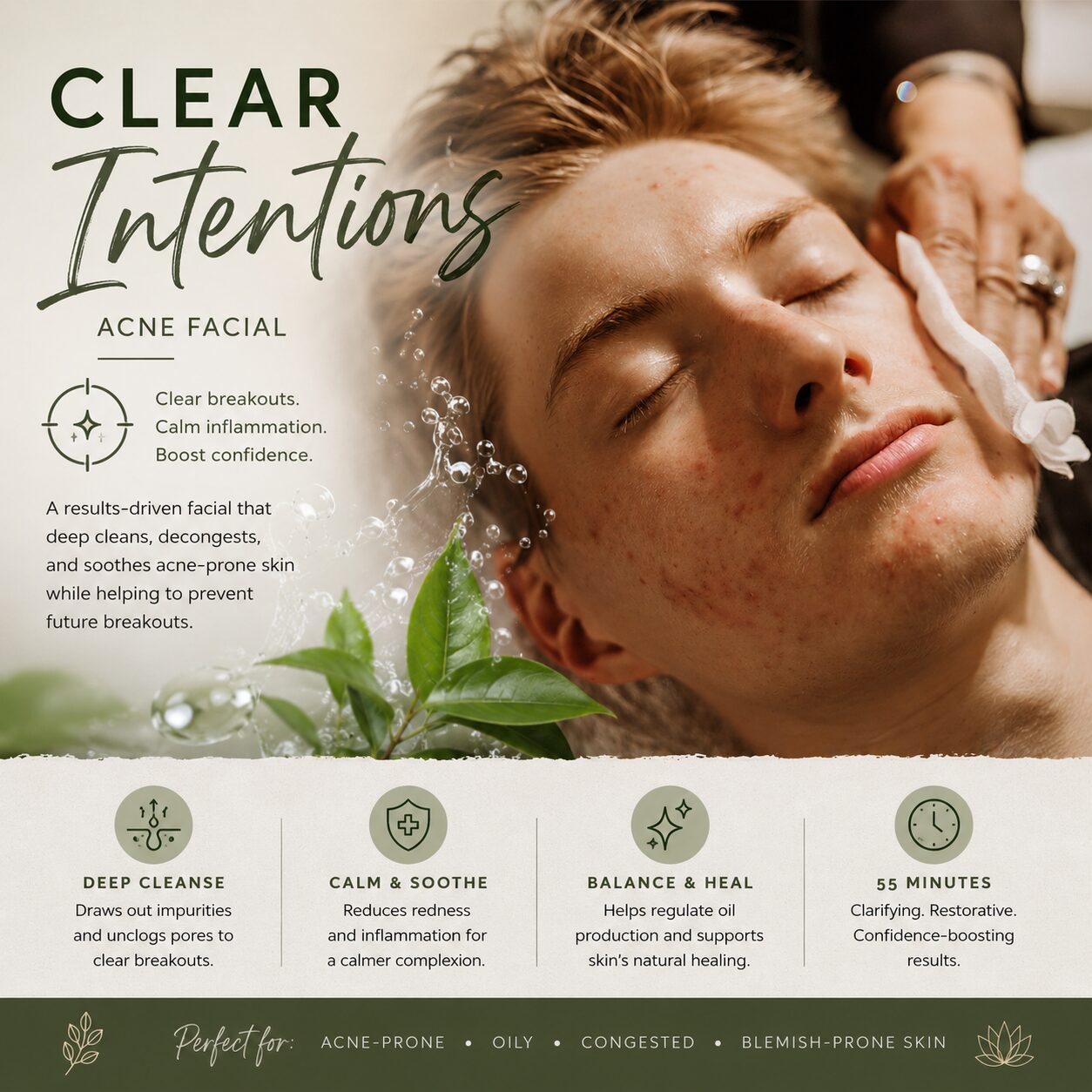 Professional acne facial with extractions to clear congested pores, reduce breakouts, and support healthier-looking skin in Boston.