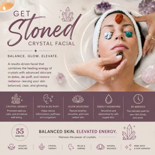 Get Stone Cyrstal and gem stone holistic facial at Kerry Spindler Bespoke aesthetics Spa in greater Boston
