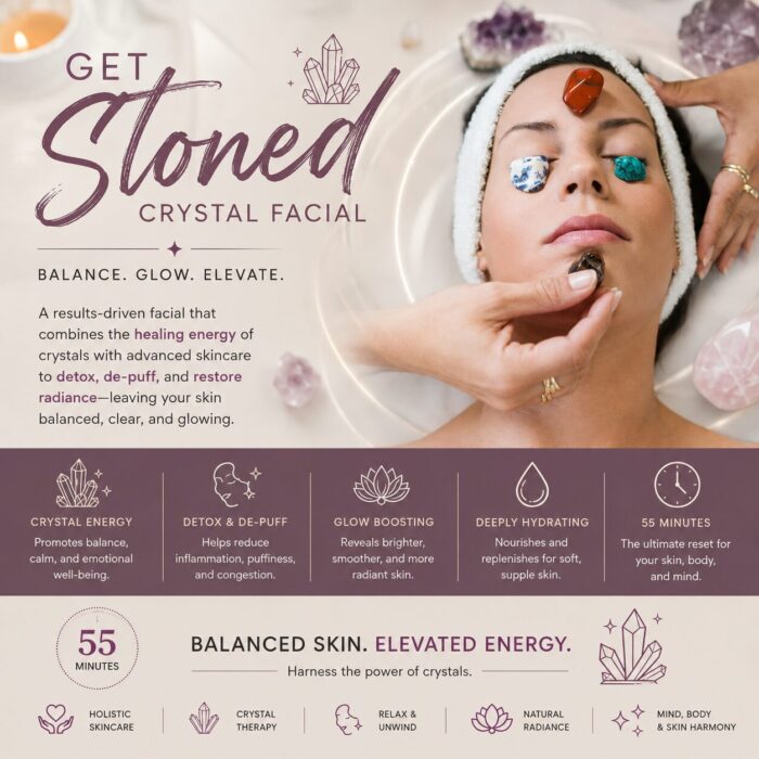 Get Stone Cyrstal and gem stone holistic facial at Kerry Spindler Bespoke aesthetics Spa in greater Boston