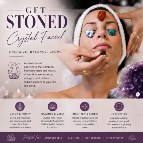 Get Stone Cyrstal and gem stone holistic facial at Kerry Spindler Bespoke aesthetics Spa in greater Boston