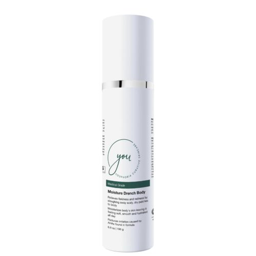 White bottle of body exfoliating moisturizer. Moisture drench body lotion