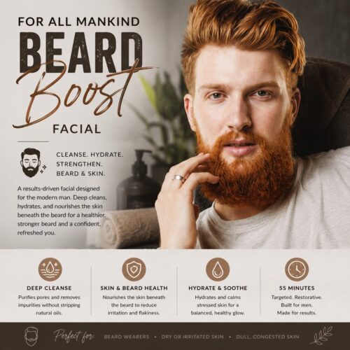 ManKind Beard Boost — Beard Facial for Men at Kerry Spindler Bespoke Aesthetics Spa in Winthrop, MA — deep cleansing and nourishment for bearded skin, serving Boston and the North Shore